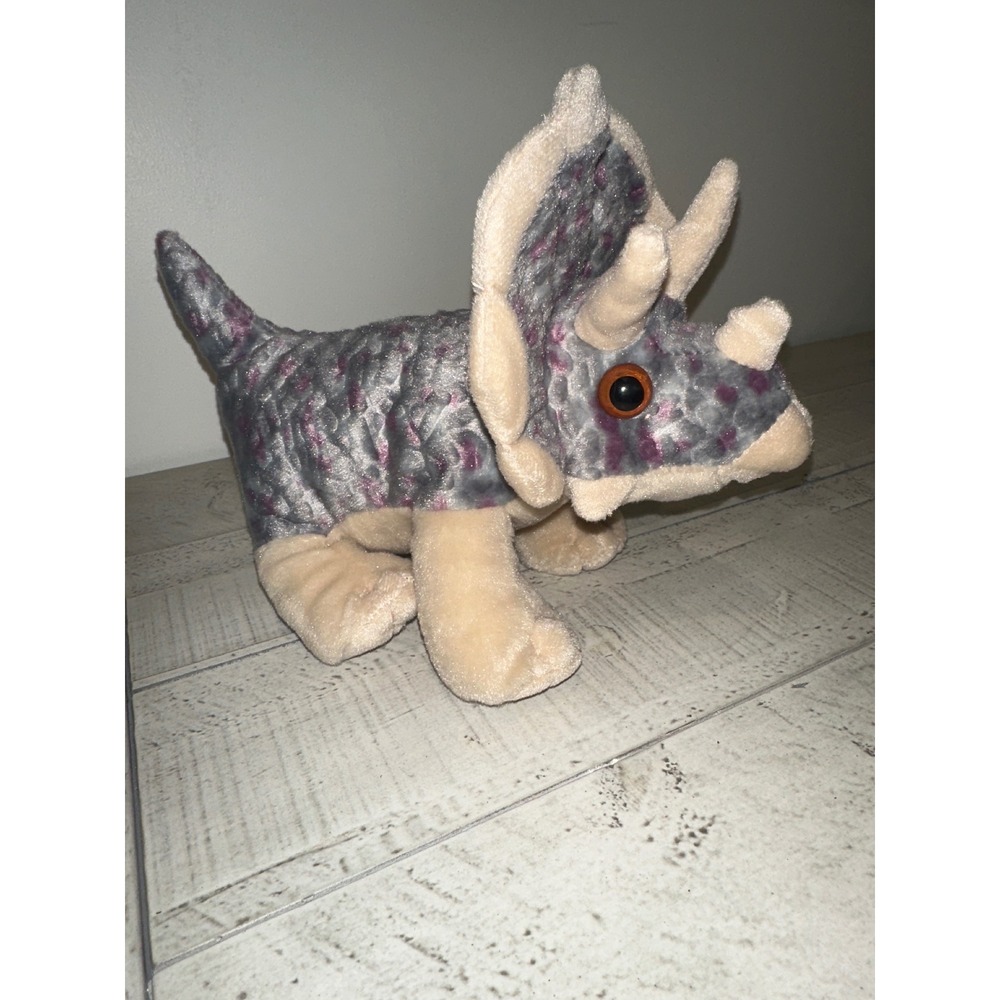 Wild Republic Triceratops Dinosaur Plush Stuffed Animal Grey Purple Tan 8 Inch